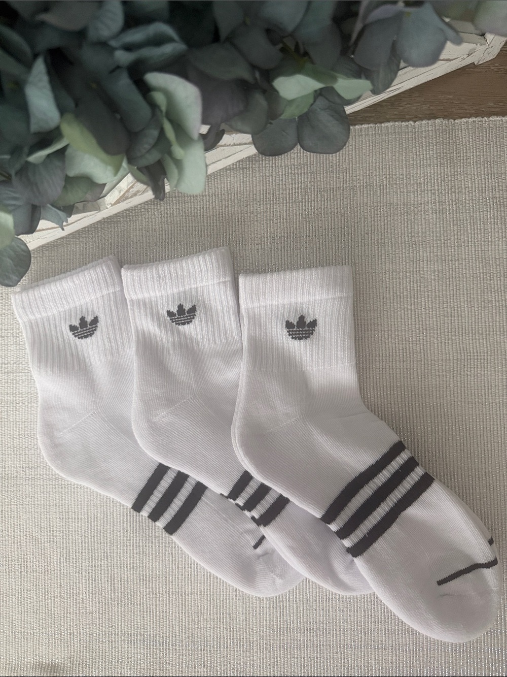 3-Pack Womens Adidas Ankle Socks White with Black logo and stripes